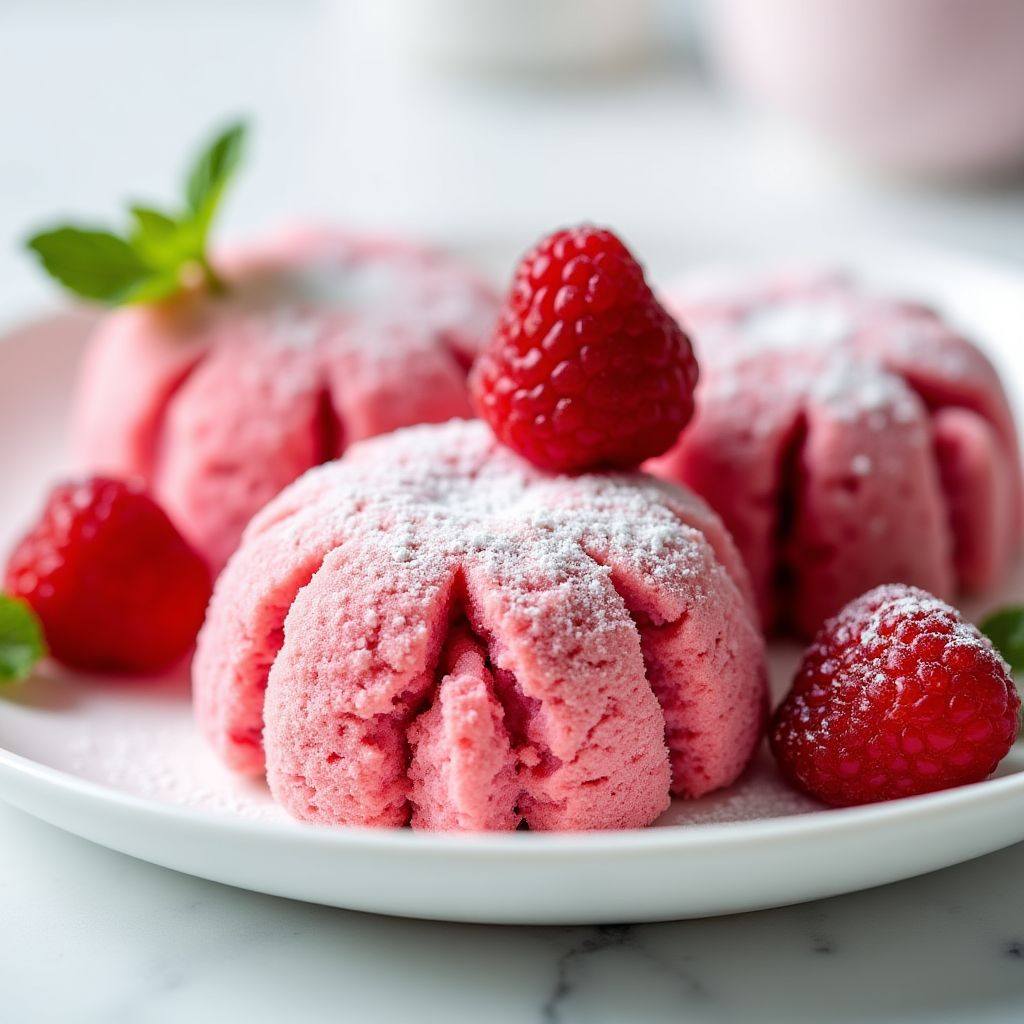 Lamingtons with a raspberry icing.