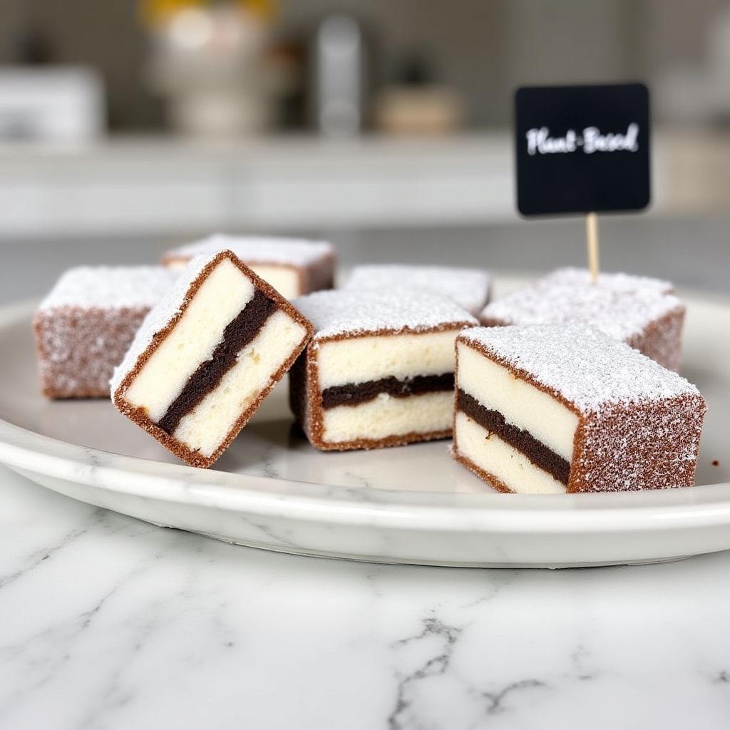 A plate of vegan and gluten-free Lamingtons.